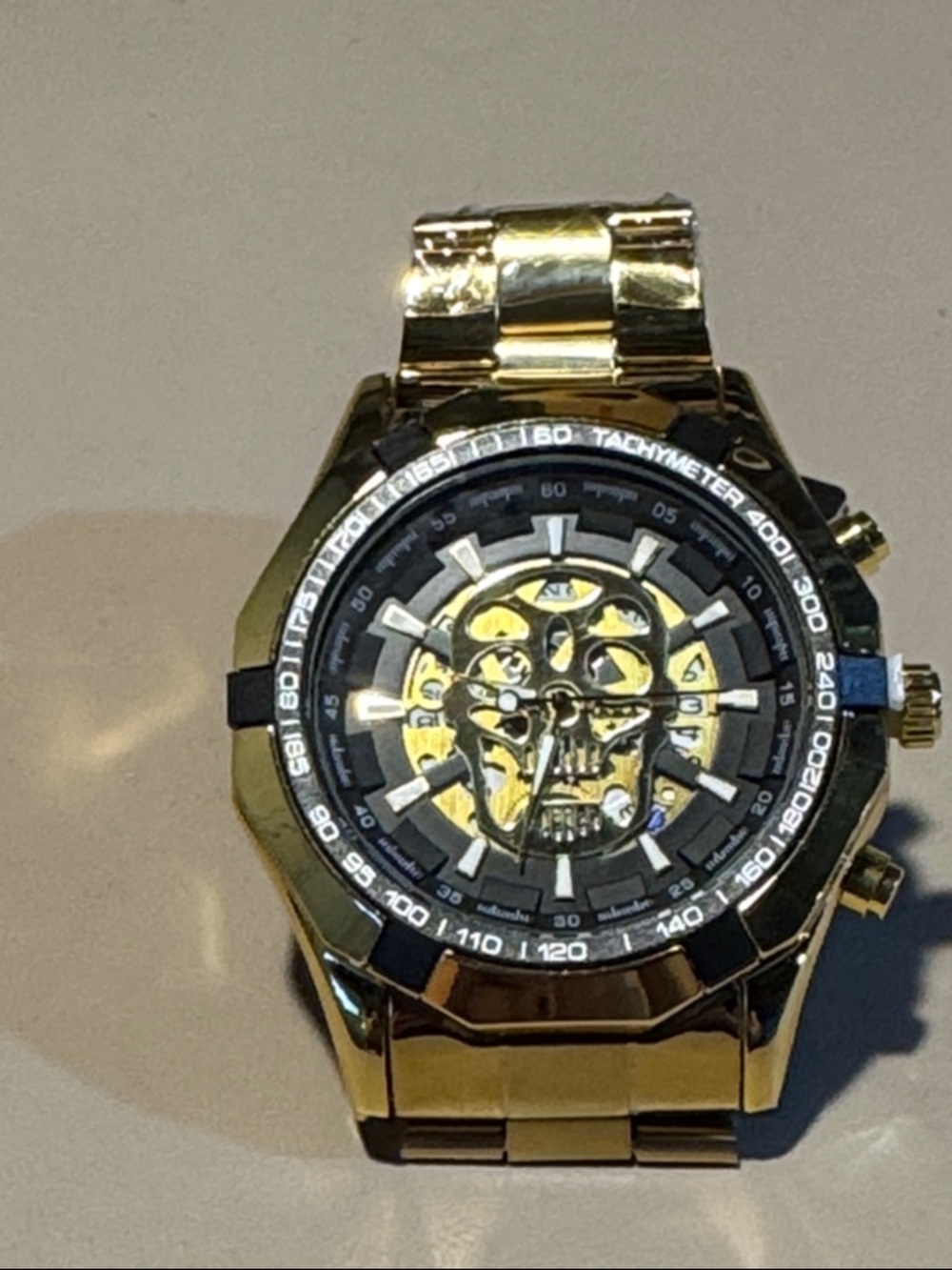 Gold Men's Skeleton Dial Watch